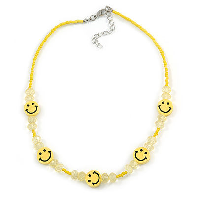 Children's Bright Yellow 'Happy Face' Necklace - 36cm Length/ 4cm Extension