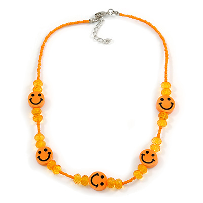 Children's Orange 'Happy Face' Necklace - 36cm Length/ 4cm Extension - main view