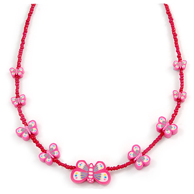 Children's Deep Pink Butterfly Necklace - 36cm Length/ 4cm Extension - main view