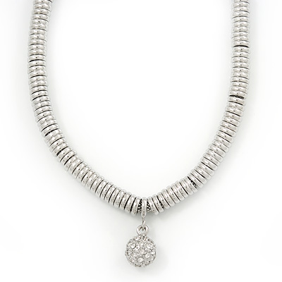 Rhodium Plated Swarovski Crystal Ball Necklace - 38cm Length/ 7cm Extension