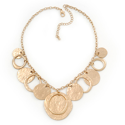 Gold Plated Hammered Circles&Coins Charm Necklace - 38cm Length/ 8cm Extension - main view