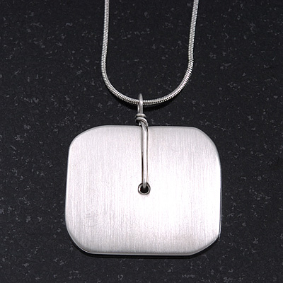 Brushed Silver Square Pendant On Snake Chain - 38cm Length/ 5cm Extension
