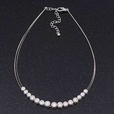 Silver Plated Diamante Wire Choker Necklace - 36cm Length/ 6cm Extension - main view