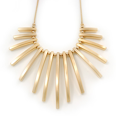 Brushed Gold Bars/Beads Necklace - 38cm Length/ 5cm Extension