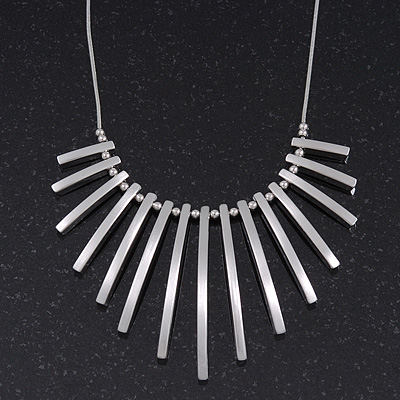 Brushed Silver Bars/Beads Necklace - 38cm Length/ 5cm Extension - main view