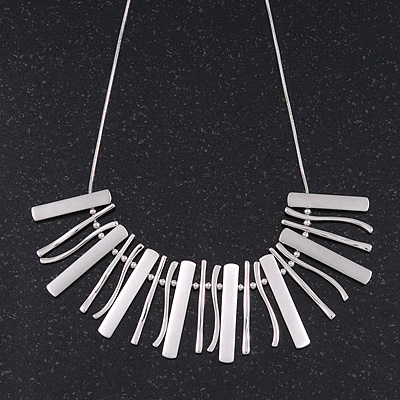 Brushed/Polished Silver Bar Necklace - 38cm Length/ 8cm Extension - main view