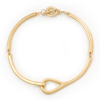 Brushed Gold 'Loop' Choker Necklace With T-Bar Closure - 33cm Length