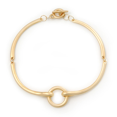 Brushed Gold 'Circle' Choker Necklace With T-Bar Closure - 33cm Length - main view