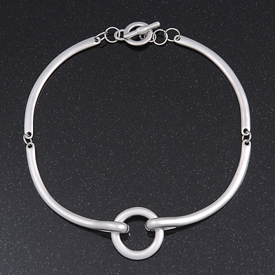Brushed Silver 'Circle' Choker Necklace With T-Bar Closure - 33cm Length - main view