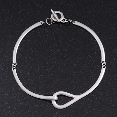 Brushed Silver 'Loop' Choker Necklace With T-Bar Closure - 33cm Length - main view