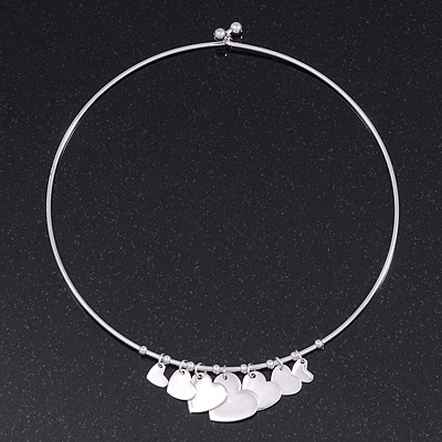 Silver Plated 'Heart' Charm Choker Necklace - 40cm Length - main view