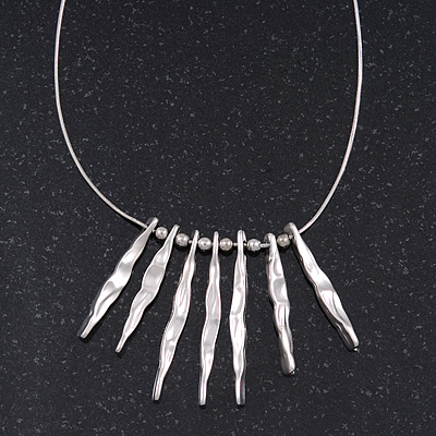 Silver Plated Hammered Bars/Beads Necklace - 38cm Length/ 8cm Extension - main view
