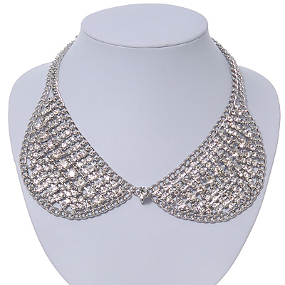 Clear Swarovski Crystal Peter Pan Collar Necklace In Silver Plating - 36cm Length/ 11cm Extension - main view