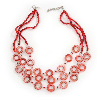 Multistrand Red Shell Circle Necklace In Silver Finish - 46cm Length/ 4cm Extender - main view