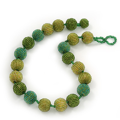 Chunky Grass Green/ Olive Glass Beaded Necklace - 56cm Length - main view