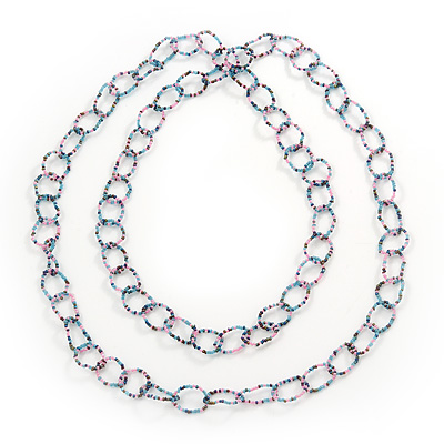 Long Pink/Light Blue/Purple Glass Bead Link Necklace - 150cm Length - main view