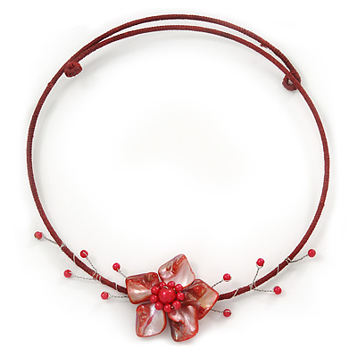 Red Shell Flower Flex Wire Choker Necklace - Adjustable - main view