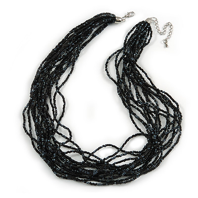 Black/Grey Glass Bead Multistrand Necklace In Silver Plating - 42cm Length/ 6cm Extension - main view