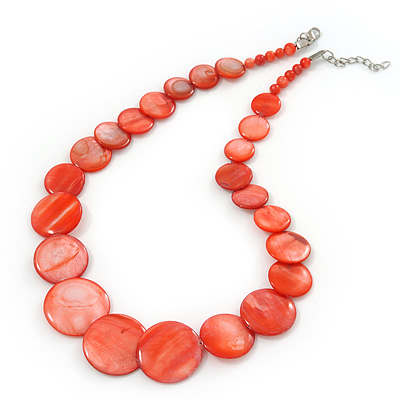 Brick Red Shell Necklace In Silver Plating - 40cm Length/ 3cm Extension - main view