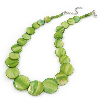 Lime Green Shell Necklace In Silver Plating - 40cm Length/ 3cm Extension - main view