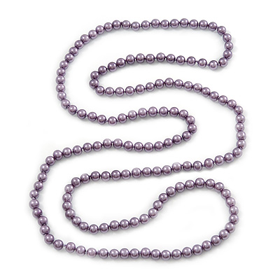 Long Purple Glass Bead Necklace - 140cm Length/ 8mm