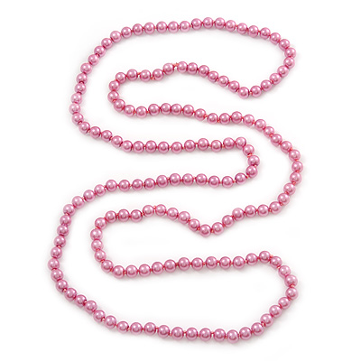 Long Pink Glass Bead Necklace - 140cm Length/ 8mm - main view