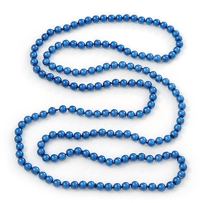 Long Cobalt Blue Glass Bead Necklace - 140cm Length/ 8mm