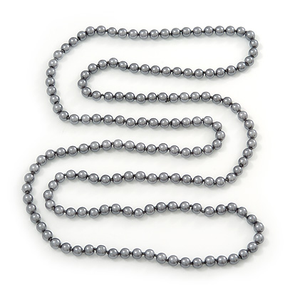 Long Grey Glass Bead Necklace - 140cm Length/ 8mm - main view