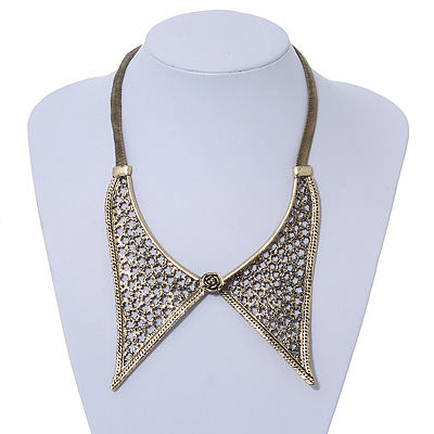 Antique Gold Effect Tailored Collar Necklace on Flat Snake Chain - 42cm Length/5cm Extension