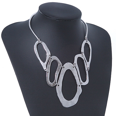 Silver Plated Hammered 'Aiko' Bib Choker Necklace - 36cm Length/ 6cm Extension - main view