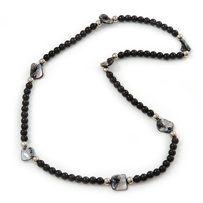 Black Glass/Metal/ Shell Bead Necklace - 66cm Length - main view
