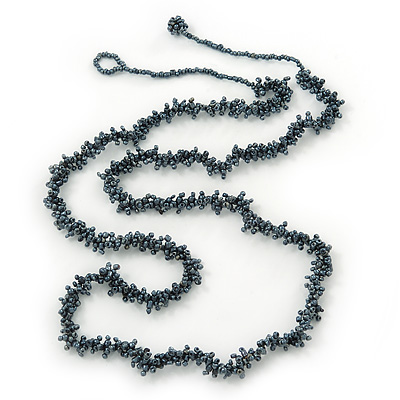 Long Metallic Grey Glass Bead Necklace - 114cm Length - main view