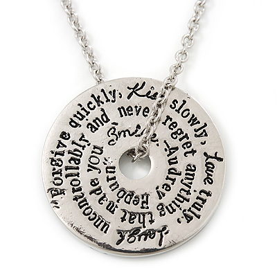 Silver Tone Audrey Hepburn Quote Round Medallion Pendant and Chain - 41cm Length/ 7cm Extension
