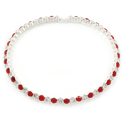 Silver Plated Clear/ Red Austrian Flex Choker Necklace - main view