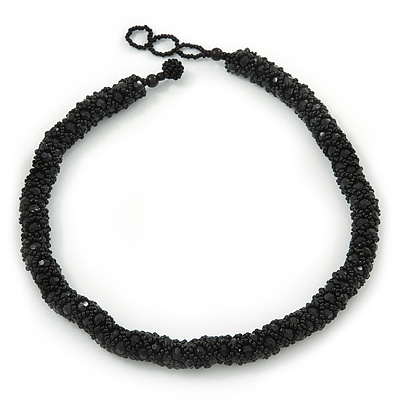 Chunky Black Glass, Acrylic Bead Choker Necklace - 38cm Length/ 2cm Extension - main view