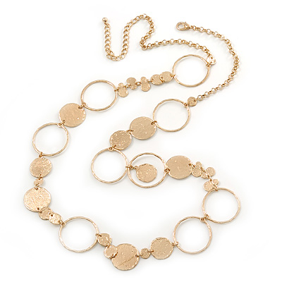 Long Hammered Coin & Circle Necklace In Gold Plating - 100cm Length/ 8cm Extension - main view