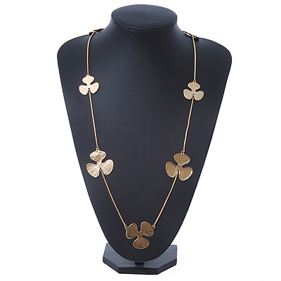 Long Gold Plated Textured 'Trefoil' Necklace - 100cm Length/ 6cm Extension - main view