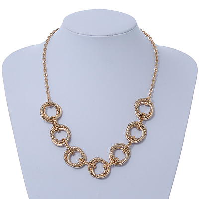 Gold Plated Mesh & Polished Ring Necklace - 50cm Length - main view