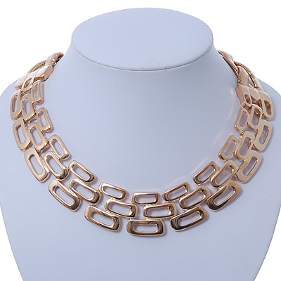 Statement Polished Open Square Link Necklace In Gold Plating - 46cm Length - main view