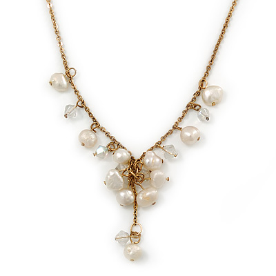 Gold Tone Freshwater Pearl & Glass Bead Necklace - 38cm L/ 4cm Ext - main view