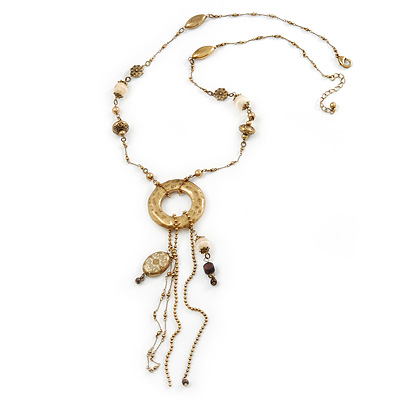 Antique Gold Bead Tassel Pendant With Long Bead Chain - 64cm L/ 5cm Ext - main view