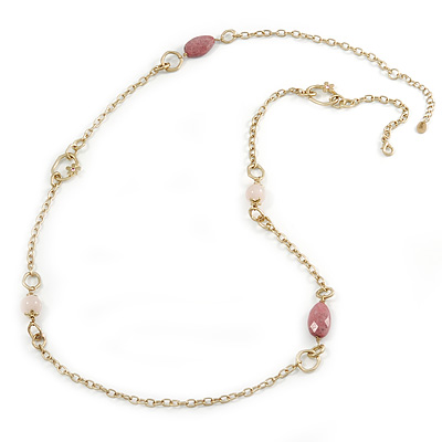 Vintage Inspired Chunky Link Chain with Rose Quartz and Plastic Beads Necklace - 102cm L/ 7cm Ext