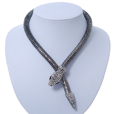 Black Tone Swarovski Crystal 'Snake' Magnetic Necklace - 43cm Length - main view