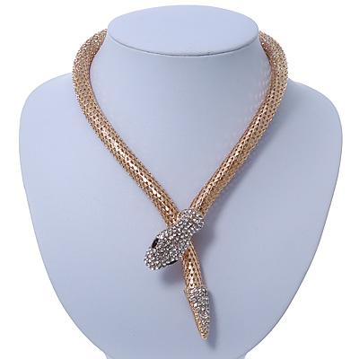 Gold Plated Swarovski Crystal 'Snake' Magnetic Necklace - 43cm Length - main view