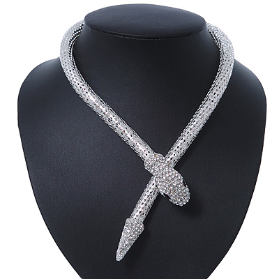 Silver Tone Swarovski Crystal 'Snake' Magnetic Necklace - 43cm Length - main view