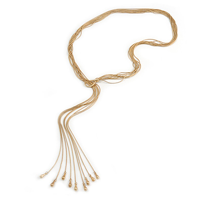 Statement Multistrand Lariat Necklace In Matte Gold Tone - Long - 80cm L - main view