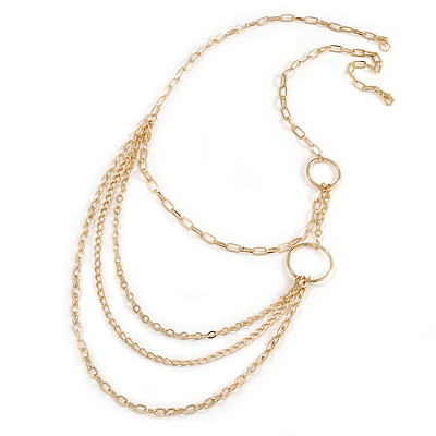 Gold Plated Layered Oval Link Asymmetrical Necklace - 86cm L - main view