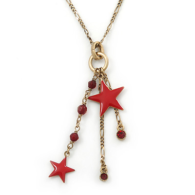 Vintage Inspired Star, Bead, Crystal Tassel Pendant With Gold Tone Chain - 36cm L/ 8cm Ext - main view