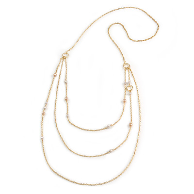 Long Delicate Beaded Layered Necklace In Gold Tone - 106cm L - main view