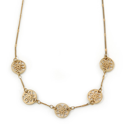 Matt Gold Tone Floral Necklace - 38cm L/ 5cm Ext